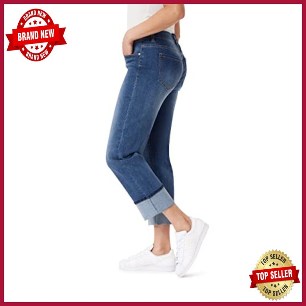 Straight Leg Crop Jeans, Mid Rise, 26" Inseam, Stretch Denim, 5 Pockets - Picture 3 of 7